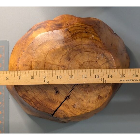 Handcrafted Wooden Bowl with Natural Knots Cracks - Picture 9 of 14